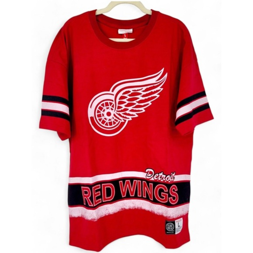 Mitchell & Ness Detroit Red Wings NHL T Shirt Large NWT Hockey Jersey‎ Style Red
